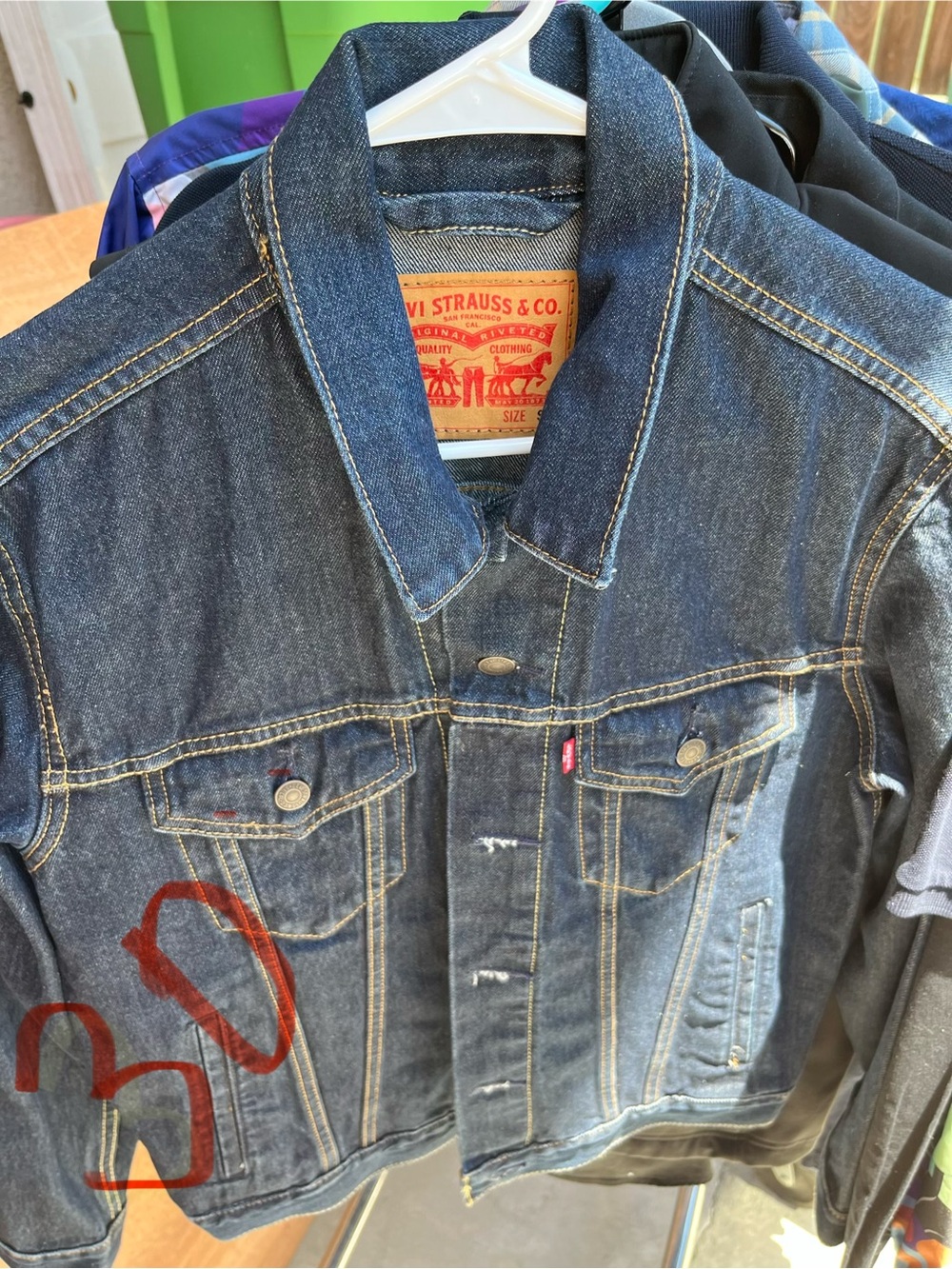 Levi's Indigo Denim Jacket with Red Leather Patch